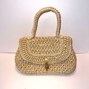 Lefcort Vintage Beaded Hand Bag Purse Beige Made in Italy